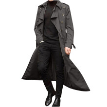 Herr Trenchcoat Löst Vinterlång Trenchcoat Enkel Färg Varm Slagkappa Businesskappa, Mörkgrå