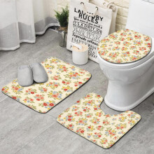 Ensemble de tapis de bain Pioneer Flower à motif floral (3 pièces), comprenant un couvre-toilette et un tapis de bain absorbant et antidérapant