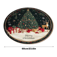 Tapis de Noël rond de 60 cm avec envers antidérapant, tapis de sol festif en velours pour salon et entrée, tapis décoratif confortable pour les
