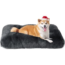 Flauschiges Hundebett für große Hunde, weiches Kunstfellkissen, beruhigend und angstlösend, waschbar, rutschfester Boden, dunkelgrau