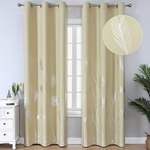 Cortinas térmicas blackout brancas 38x84 polegadas com ilhós bege 2