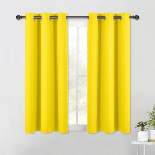Bright Yellow Blackout Curtains 34" x 60", 2 Panels, Silver