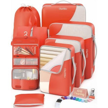 8-Piece Packing Cubes Set for Travel – Anti-Tearing, Compatible with Suitcases, Includes Shoe & Hanging Toiletry Bag, Orange
