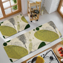 Non-Skid Washable Kitchen Mats Set (2 pcs, 17"x30"+17"x47") – Natural Rubber Boho Palm Leaf Floor Runner & Standing Mat