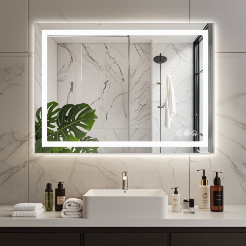 Espelho de banheiro EDX com LED antiembaçante, 61 x 81 cm (24 x 32 polegadas), branco.
