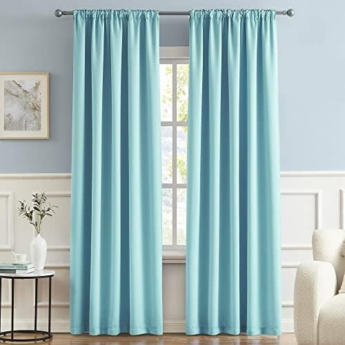 Cortinas azul-água com bolso para varão e aba traseira, 2 painéis, 52 x 72 polegadas (132 x 183 cm). 1