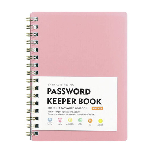 Mini Spiral Password Keeper Book, 4.25x5.7", Pink, with Alphabetical Tabs, Internet & Password Organizer 1
