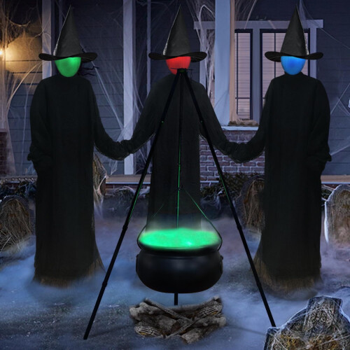 Μεγάλο φωτιζόμενο καζάνι μάγισσας για το Halloween με τρίποδο – Διακόσμηση 2