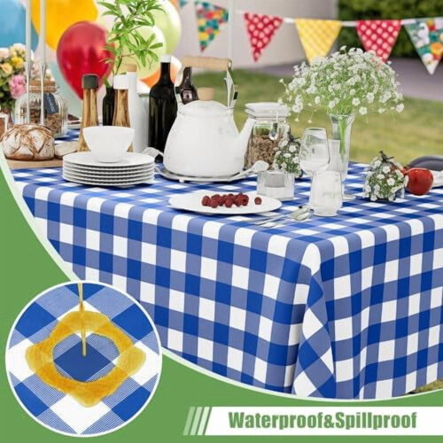 Blue Gingham Disposable Tablecloths 54x108 in (3 pcs) 1