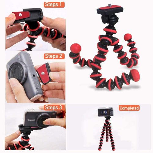 Phone Tripod Stand with Wireless Remote, Flexible & Adjustable Holder Compatible with iPhone, Android, Samsung, Compact Cameras 1