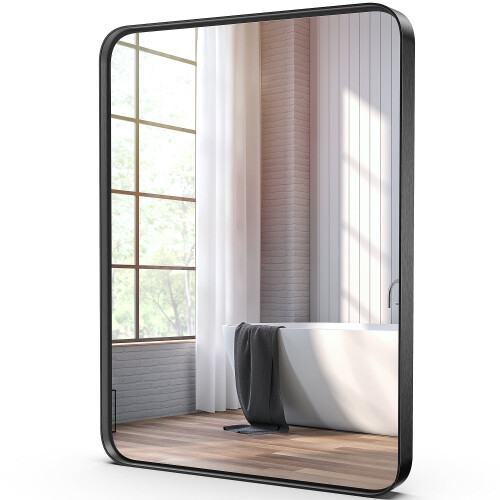 EDX Bathroom Mirror 30"x 22" Wall Mirror with Rectangular Metal Frame, Black 2