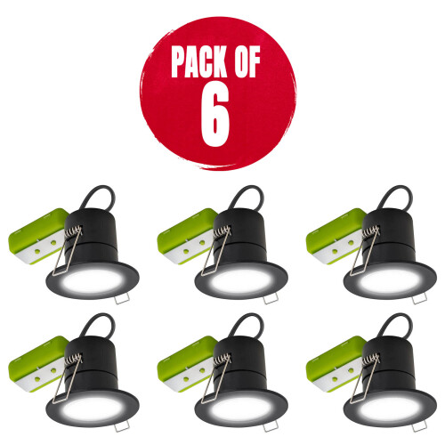 Luceco LED Downlights Recessed Ceiling Spotlight Fixed Round Black Cool White Pack Of 6