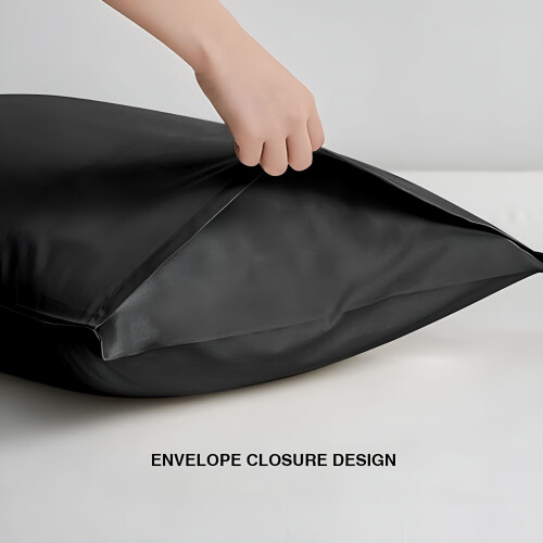 Ensemble de 4 taies d'oreiller en microfibre brossée, noir, format Queen 1