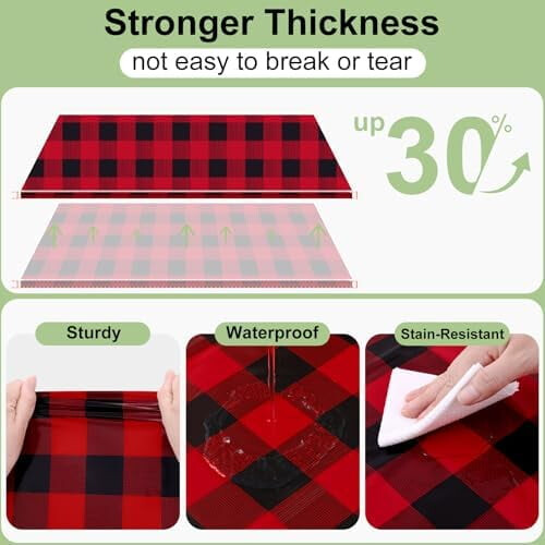 Black & Red Gingham PEVA Tablecloth 54 x 108 in (3 pcs) 2