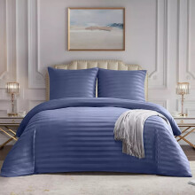 (Washed Blue, Double) Stripe Duvet Cover Set Bed Quilt & Pillowcase Pair