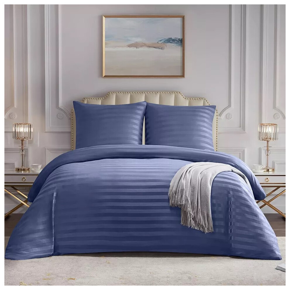 Imperial Rooms (Washed Double) Stripe Duvet Cover Set Bed Quilt & Pillowcase Pair Blue