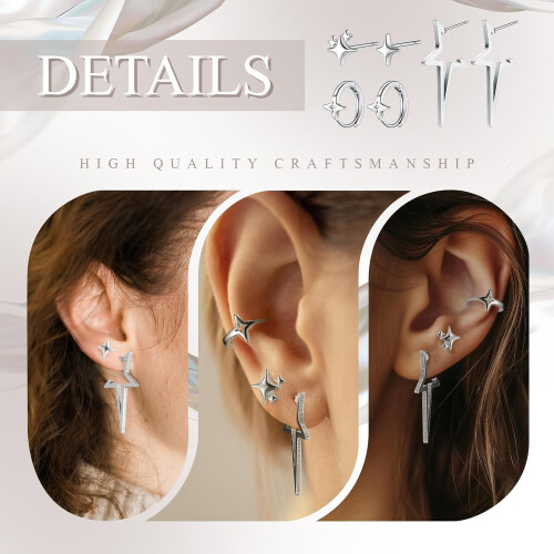 Sternohrring-Set im Gothic-Punk-Grunge-Stil, 3-teilig 2
