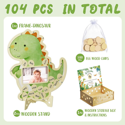 Dinosaur Wooden Guest Book Set with 100 Egg Chips 1