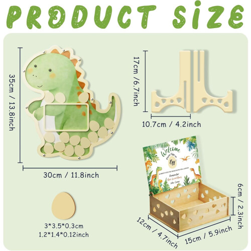Dinosaur Wooden Guest Book Set with 100 Egg Chips 2