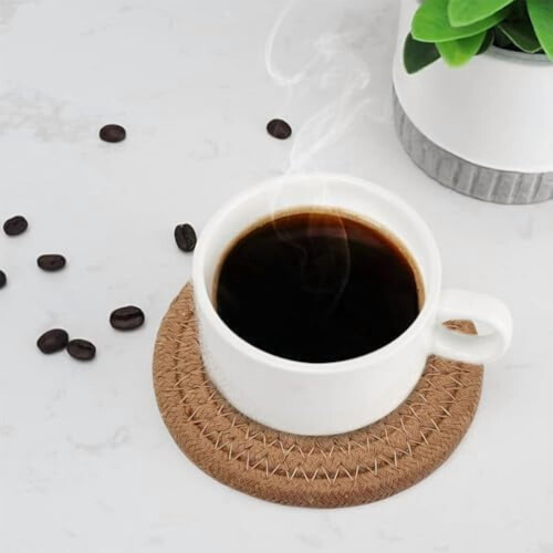 8 Pack Cotton & Linen Drink Coasters with Holder 1