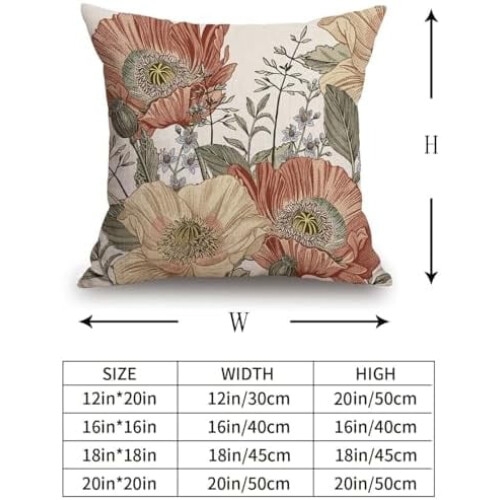 Conjunto de 2 capas de almofada vintage florais em linho, 40x40cm (16x16 polegadas). 2