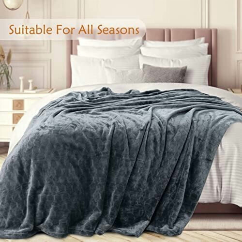 King Size Fleece Blanket 90x108 Inch Grey Blue 1