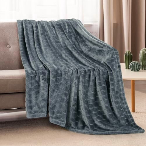 King Size Fleece Blanket 90x108 Inch Grey Blue 2