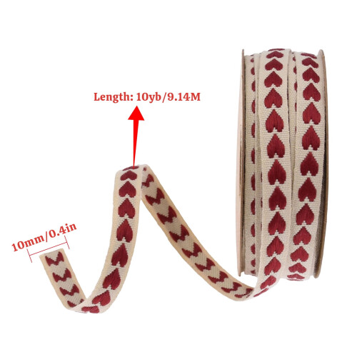 Κορδέλα Grosgrain σε σχήμα καρδιάς, 10 γιάρδες  0,4", Εκτύπωση αγάπης – Συσκευασία 2
