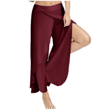Pantalon de yoga femme, jambes droites, extensible, couleur bordeaux, confortable, pour le fitness, taille XXXXL