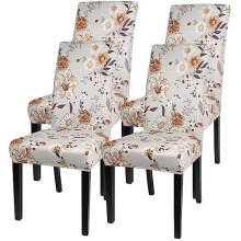 Bedruckte Stretch-Stuhlhussen, 4er-Set, waschbar und abnehmbar, passend für Parsons-Stühle (braunes Blumenmuster)