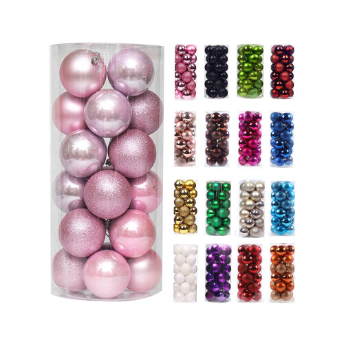 24pcs Pink Christmas Tree Ball Ornaments 1