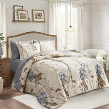 Ensemble de literie 6 pièces pour lit simple : couette, draps et taies d'oreiller en microfibre à motif floral – Toutes saisons