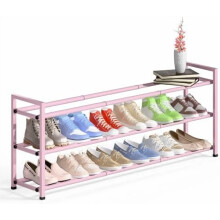 Dreistufiges, verstellbares Schuhregal (45–110 cm), bietet Platz für 15–18 Paar Schuhe, robustes Metall, rosa – passend für Kleiderschrank