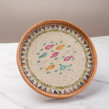 Aquatic Wicker Round Serving Tray 11.8 inch