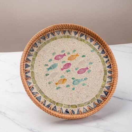 Aquatic Wicker Round Serving Tray 11.8 inch