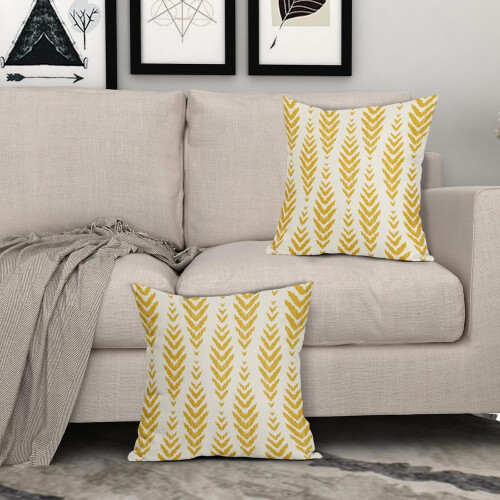 Yellow Boho Linen Pillow Covers 16x16 in (2 Pack) 2