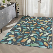 5x7 Modern Botanical Area Rug Clearance Washable Non-Slip Leaf Pattern Soft Low Pile Throw Rug Foldable Stain Resistant Indoor Carpet Blue