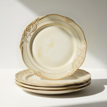 Ceramic Flat Plates Set of 4, 10.5" Reactive Glaze Stoneware – Dishwasher & Oven Safe, Scratch Resistant, Faint Yellow