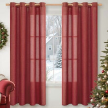 Red Linen Curtains 52x72 Inch, 2 Panels, Light Filtering, Bronze Grommets, Privacy Drapes for Living Room, Dining, Bedroom – Compatible with