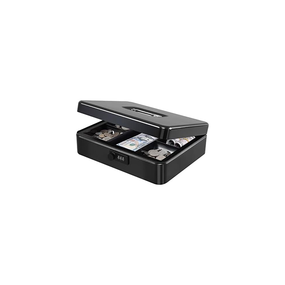Metal Cash Box With Combination Lock Money Box For Cash Safe Metal Box With Money Tray For Security Lock Box 11.81"X 9.45"X 3.54" Black X Large 9338982644341