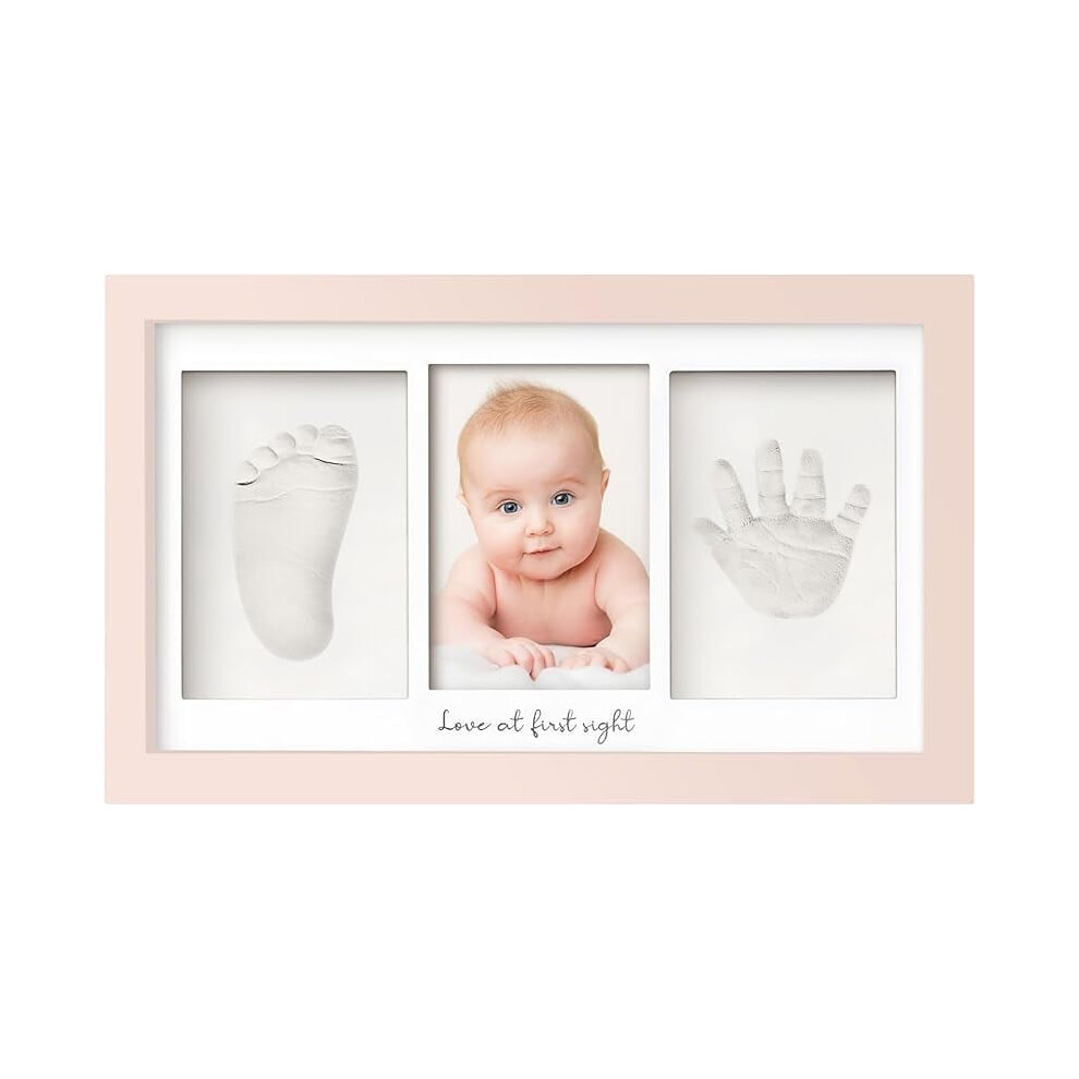 Baby Hand and Footprint Kit - Clay Handprint Keepsake Frame, Newborn Nursery Picture Frame, Personalized New Mom Gifts for Baby Shower & Registry