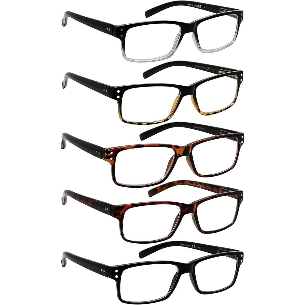 READING GLASSES 6 Pack Spring Hinge Comfort Plastic Readers (Clear)