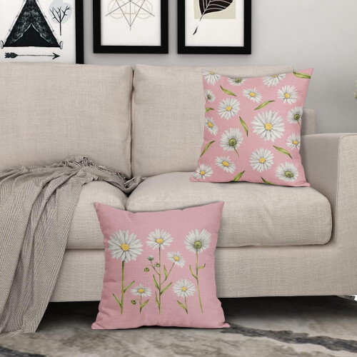 Conjunto de 2 capas de almofada Daisy em linho, 40x40cm (16x16 polegadas). 1