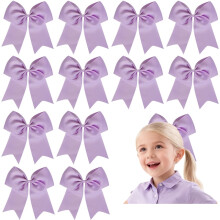12 stk. 8 tommer lavendel satin hårsløjfer elegante hårtilbehør til piger velegnet til daglig feststyling