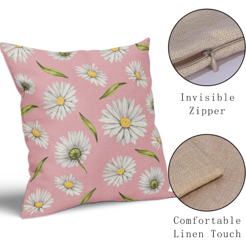 Conjunto de 2 capas de almofada Daisy em linho, 40x40cm (16x16 polegadas). 2