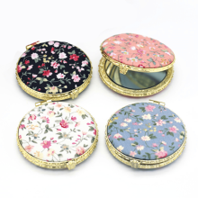 DESIGNICE 4 Pcs Compact Mirror Retro Mini Makeup Mirror with Printed Cloth Flower Double-Sided Pocket Mirror for Girls Women Multi-color