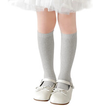 Girls Boys Sock Solid Color Cotton Knee High Stockings Girl Versatile Daily Sock,Grey,9-12 Years