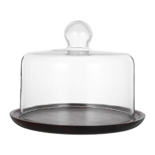 FRCOLOR1 Set Cloche en verre et plateau en bois pour la présentation de gâteaux et de pains lors de réceptions.