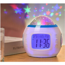 Kids Alarm Clock with Starry Sky Projection, Music, Temp Display & 7-Color Night Light – Compatible with All Kids' Rooms