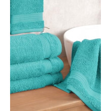 Serviettes de toilette pour la salle de bain, lot de 4 serviettes turques 100 % coton, douces et absorbantes, couleur turquoise.